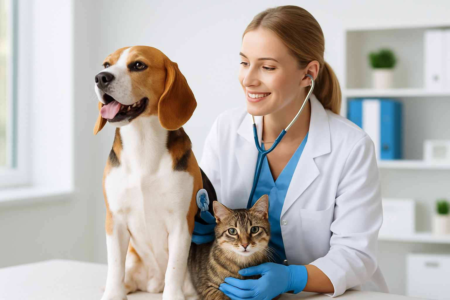 Dierenarts onderzoekt gezonde kat